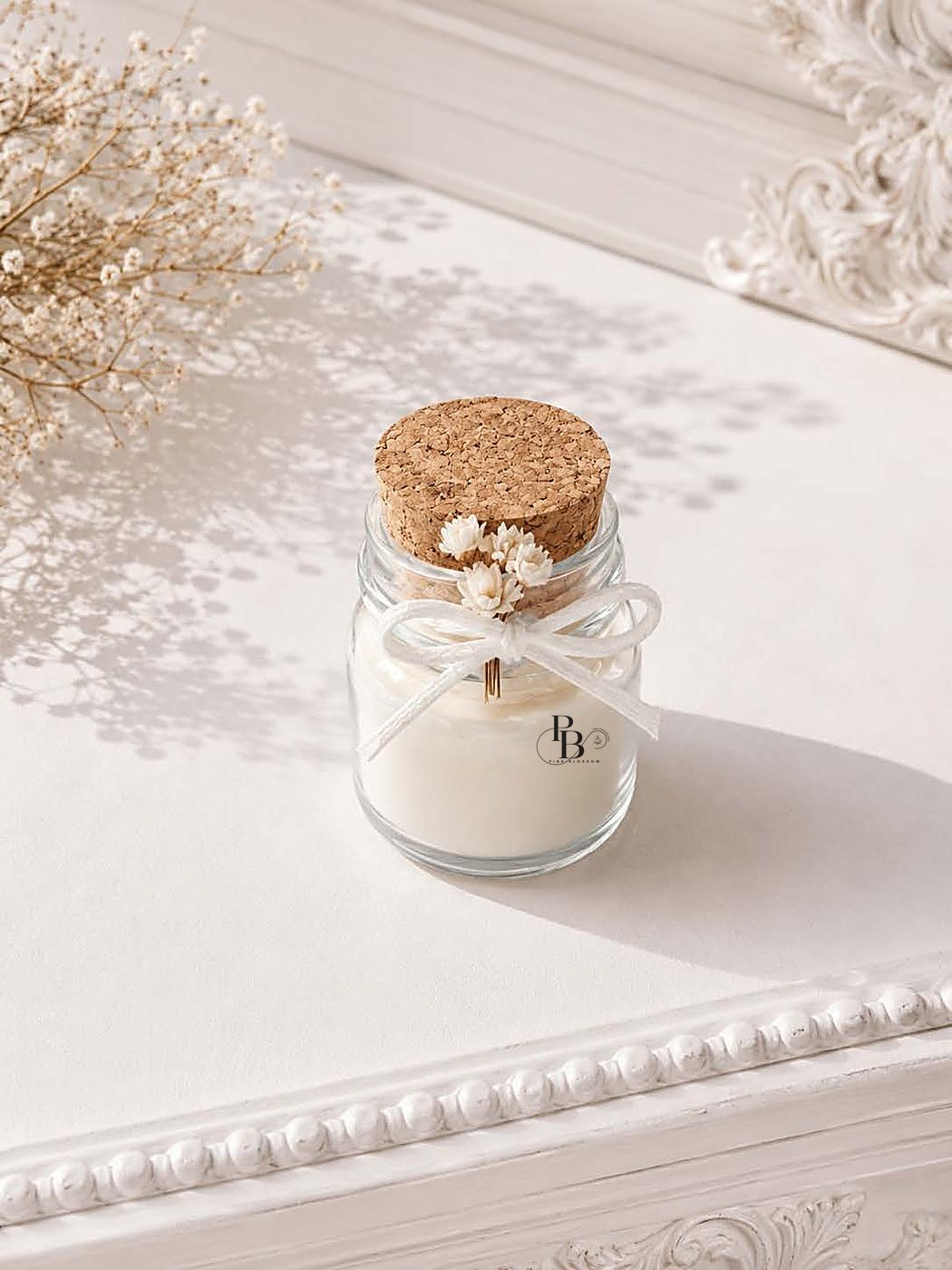 Mini glass jar candle with cork lid and dried flowers, 30 ml Glass Jar with cork lid, handmade soy wax, Pink Blossom bulk order