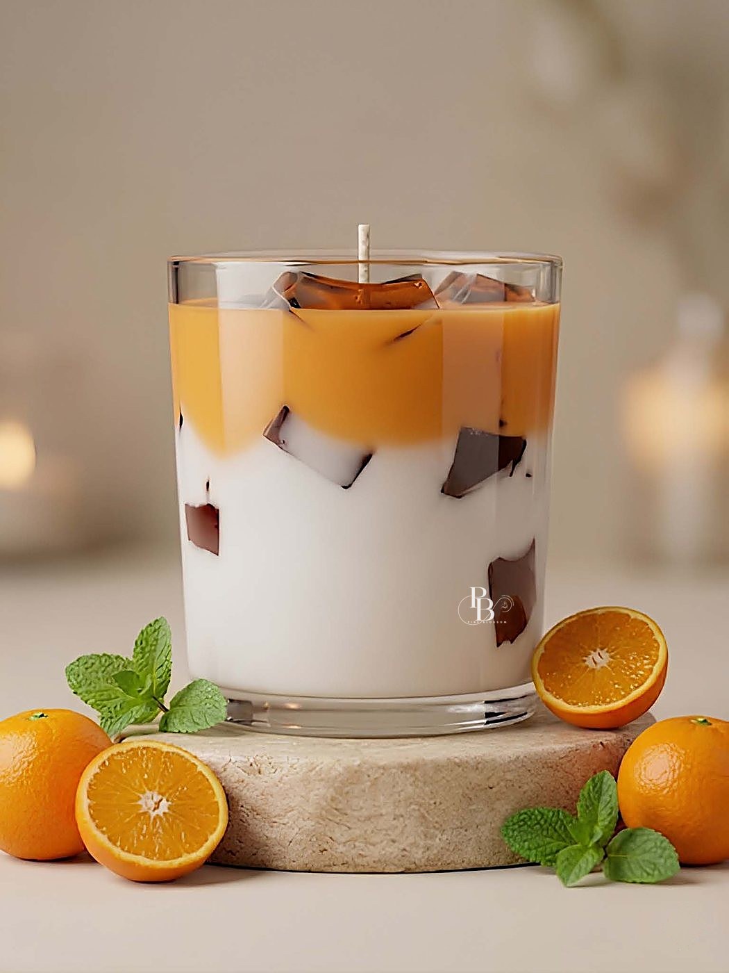 Layered orange and white jelly glass jar candle with orange slices, 300ml Glass, handmade soy wax, Pink Blossom bulk order